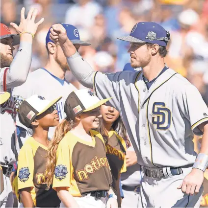  ?? GARY A. VASQUEZ, USA TODAY SPORTS ?? “It’s who can survive the ups and downs,” says Padres outfielder Wil Myers, shown being introduced before the 2016 All-Star Game at his home stadium, Petco Park.