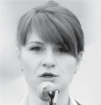  ??  ?? Maria Butina speaks to a crowd during a rally in support of legalizing the possession of handguns in Moscow in April 2013.