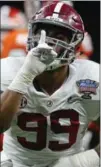  ?? BUTCH DILL, THE ASSOCIATED PRESS ?? Alabama defensive lineman Raekwon Davis gestures Monday in the Sugar Bowl NCAA semifinal playoff game against Clemson. Alabama won, 24-6.