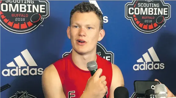  ?? JOHN WAWROW/THE ASSOCIATED PRESS ?? Brady Tkachuk was selected fourth overall by the Senators at the June NHL entry draft, and has inked a three-year entry level contract with the team.