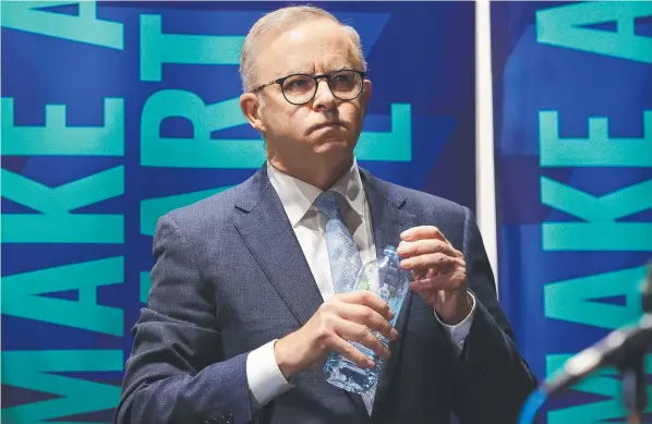  ?? Picture: Liam Kidston ?? Labor leader Anthony Albanese during a press conference at Smart Energy Expo at ICC Sydney.