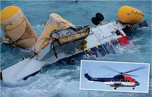  ??  ?? Wreck: Super Puma, inset, of the type in crash, main photo