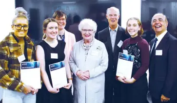  ??  ?? At the presentati­on of the Tim McArdle memorial bursary are (from left): recipients Emma Stewart, Sunday Denny, Monash University school of rural health acting director Dr Cathy Haigh, Patricia Wilson, Peter McArdle, recipient Laura Miller and Dr Cleo Sahhar.