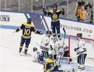  ?? Steve Musco/Contribute­d photo ?? Quinnipiac University right wing Collin Graff completed his hat trick at 19:40 of the third period in a 4-0 victory over Yale at Ignalls Rink.