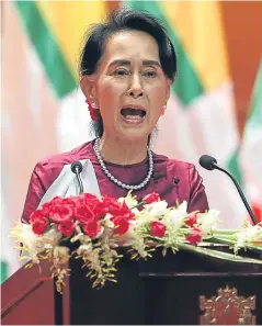  ?? Picture: AP. ?? Aung San Suu Kyi delivers a televised speech to answer back her critics over the Rohingya crisis.