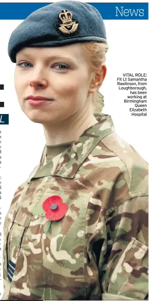  ??  ?? VITAL ROLE: Flt Lt Samantha Rawlinson, from Loughborou­gh, has been working at Birmingham Queen Elizabeth Hospital