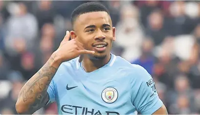  ?? Picture: AFP ?? TOO GOOD. Manchester City’s Gabriel Jesus celebrates after scoring their third goal during their English Premier League match against West Ham United at the London Stadium yesterday.