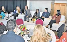  ?? DESIREE ANSTEY/ JOURNAL PIONEER ?? Panelists, from left, Heather Moyse, Paige Hart, Adam MacLean, Neally Currie, Adam Gauthier, Julia Kun answer questions raised by youth leaders during the summit held at Stanley Bridge Country Resort.