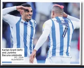  ??  ?? Karlan Grant (left) and Juninho Bacuna celebrate
PIC: JOHN RUSHWORTH