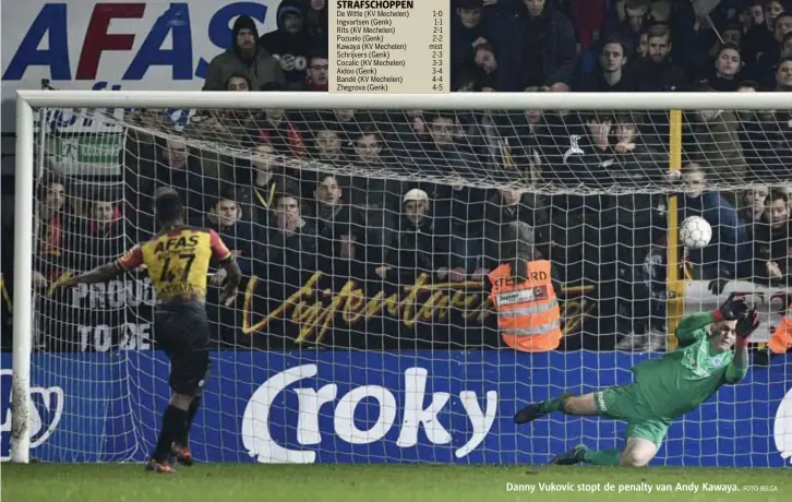  ??  ?? FOTO BELGA
Danny Vukovic stopt de penalty van Andy Kawaya.