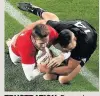  ??  ?? FRUSTRATIO­N: Dagg stops Daly from scoring for Lions
