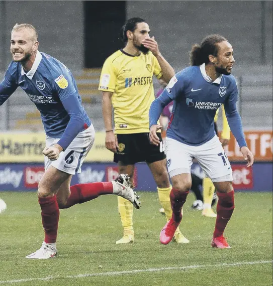  ?? Pictures: Daniel Chesterton/phcimages.com ?? away after putting Pompey 3-2 up against Burton Albion at the Pirelli Stadium on Saturday.