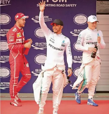  ??  ?? Hauptdarst­eller (v.l.): Sebastian Vettel, Lewis Hamilton und Valtteri Bottas.