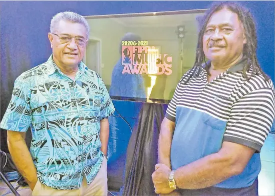  ?? Picture: SUPPLIED ?? Fiji Performing Rights Associatio­n director Seru Serevi (right) and FPRA Music Awards judge Saimoni Vuatalevu.