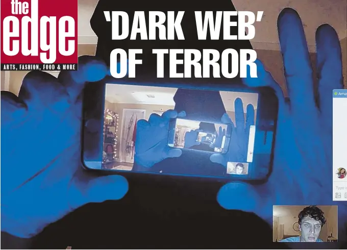  ??  ?? CYBER INSECURITY: Colin Woodell, bottom right, plays an app developer who finds a computer connected to the dark web, which puts him and his friends in danger.