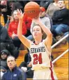  ?? ALLEN CUNNINGHAM/SOUTHTOWN ?? Marist’s Morgan Flynn lets loose with a 3-point shot Friday against Lincoln-Way East during the Class 4A Shepard Regional title game.