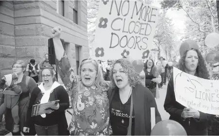  ?? THE ASSOCIATED PRESS ?? About 1,000 people marched to the Mormon church’s headquarte­rs in Salt Lake City, Utah, in March to deliver petitions demanding an end to the so-called worthiness meetings.