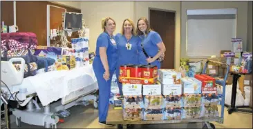  ?? Submitted photo ?? HARVEY’S HEROES: From left, Cheri Farmer, RN, National Park Medical Center ICU Nurse Manager Jewell Briggs, and Daniela Davis, RN, worked throughout the week to collect and purchase donations to send to areas of Texas impacted by Hurricane Harvey. They...