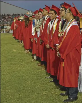  ??  ?? The Imperial High School Class of 2017 wait their turn to receive their diplomas on Friday. The graduating class of 185 seniors was the largest the campus has ever had. JULIO MORALES PHOTO