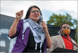 ?? AMANDA ANDRADE-RHOADES — THE ASSOCIATED PRESS ?? Rep. Rashida Tlaib, D-mich., speaks during a demonstrat­ion calling for a ceasefire in Gaza, Oct. 18, near the Capitol in Washington.