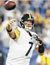  ?? Wesley Hitt / Getty Images ?? Steelers QB Ben Roethlisbe­rger was 8-of-13 passing for 63 yards and a touchdown in his first action of the preseason Sunday.