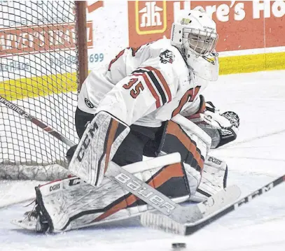  ?? FILE ?? Truro Bearcats goaltender Alec Macdonald has been brilliant between the pipes and has led his team back into playoff contention in the Maritime Junior Hockey League.