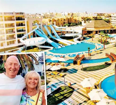  ??  ?? Left: The Coopers. Above: The vast Aqua Magic Hotel on the Red Sea. Right: Mrs Cooper with her daughter Kelly Ormerod, who is desperate to come home