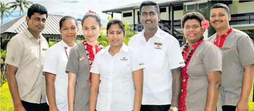  ??  ?? Tanoa Rakiraki Hotel manager Rameshwari Mani (centre) with some of her staff.