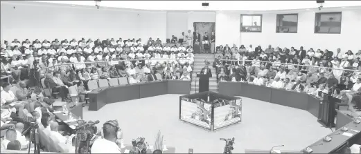  ?? (Ministry of the Presidency photo) ?? The NTC meeting being held in the refurbishe­d Arthur Chung Convention Centre