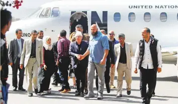  ?? Reuters ?? UN envoy to Yemen Martin Griffiths arrives at Sana’a airport yesterday.