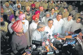  ?? RAVI KUMAR/HT PHOTO ?? Congress leaders Navjot Singh Sidhu, Harish Rawat and Ajay Maken in Chandigarh.