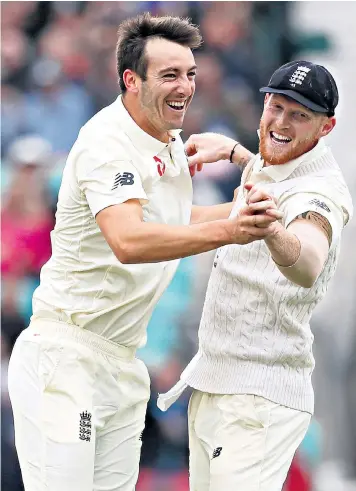  ??  ?? Toby Roland-jones’s first Test bowling performanc­e for England could hardly have been more impressive. The Middlesex seamer, above left, took a sensationa­l four for 39 as England seized control of the third Test against South Africa on day two at the...