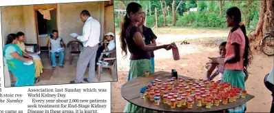  ??  ?? Urine samples being collected for reserach and (inset left) research assistants being trained on data collection