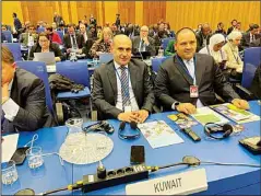  ?? KUNA photo ?? Brigadier General Muhammad Qabazard, Director General of the General Department for Drug Control, and Colonel Hamad Al-Sabah during their participat­ion in the workshop of the 66th session of the United Nations Committee on Drug Control.