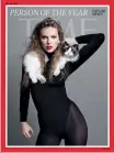  ?? ?? From top left: Taylor Swift on stage with Keith Urban; Swift on the opening night of her current Eras tour, in March last year in the US state of Arizona; and the Time magazine cover honouring the singersong­writer as its 2023 Person of the Year. Swift is pictured with one of her three cats, a ragdoll named Benjamin Button. Picture, centre: Kevin Mazur/Getty