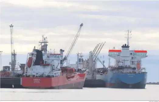  ?? JOSUÉ CORREA ?? Descarga de buques en las instalacio­nes del Muelle de Palos del Puerto Exterior de Huelva.