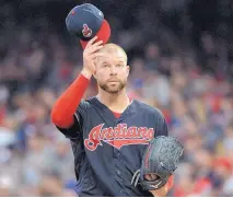  ?? PHIL LONG/ASSOCIATED PRESS ?? Indians pitcher Corey Kluber will start today’s series-deciding game against the Yankees. The Cy Young Award favorite struggled in Game 2 of the series.