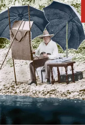  ?? ?? En 1934, Churchill en vacances en Italie au bord du lac de Garde, en train de peindre, une activité qui l'a aidé à lutter contre sa dépression à partir de 1915.