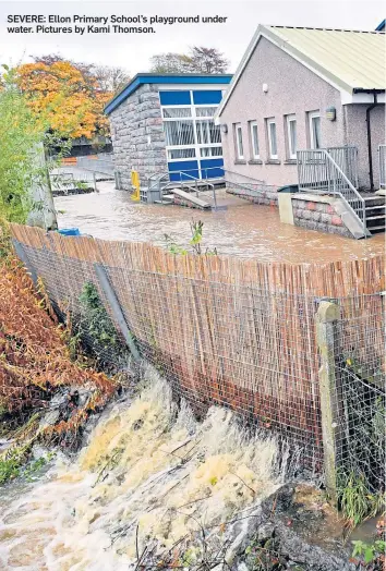  ??  ?? SEVERE: Ellon Primary School’s playground under water. Pictures by Kami Thomson.