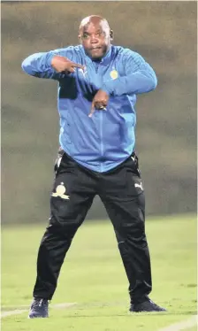  ??  ?? Mamelodi Sundowns coach Pitso Mosimane reacts during the Absa Premiershi­p match against Golden Arrows in Durban this week. MINENHLE MKHIZE