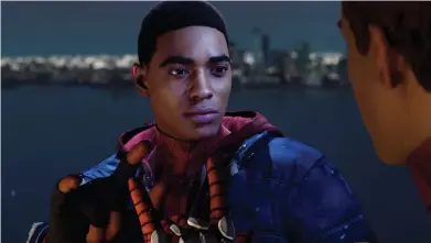  ??  ?? RIGHT Nadji Jeter, who played Miles Morales in the recent SpiderMan animated TV series, reprises his role for the games. His is probably one of the finest in-game performanc­es of 2020