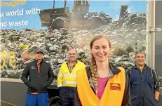  ??  ?? Palmerston North City Council recycling guru Samantha Battman with 3R chemical waste experts Grant Wilson, Mark Rose and Jason Richards.