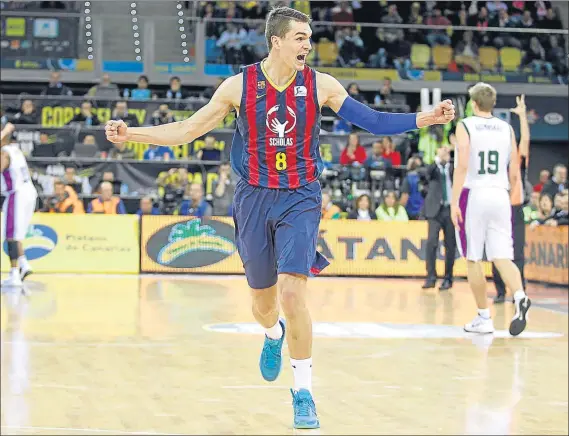  ?? FOTO: ACB PHOTO ?? Mario Hezonja celebra un triple durante un partido de esta temporada con el Barça.
El joven alero croata seguro que será añorado por los aficionado­s del Palau Blaugrana