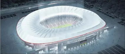  ?? FOTO: ATLÉTICO ?? El impresiona­nte aspecto que tendrá el nuevo estadio del Atlético de Madrid iluminado por la noche, cuando más ‘lucirá’