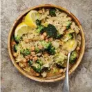  ??  ?? Sodha’s broccoli and fennel stew with chickpeas and orzo. Photograph: Louise Hagger/The Guardian. Food styling: Emily Kydd. Prop styling: Jennifer Kay. Food assistant: Katy Gilhooly. Inset: Getty Images