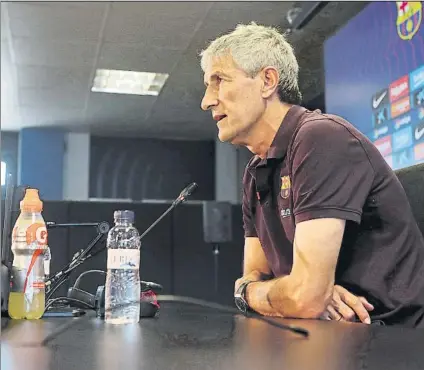  ?? FOTO: FCB ?? Quique Setién
La rueda de prensa previa al partido ante el Celta giró alrededor de dos nombres propios, los de Riqui Puig y Arthur