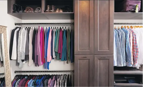  ?? STACY ZARIN GOLDBERG/CASE DESIGN ?? As you plan out a walk-in closet, consider the size of the items you’ll be hanging. This closet, designed by Case Design interior designer specialist Elena Eskandari, has two levels of hanging space which offers room for a large collection of shirts and blouses. Try to decide on an organizing system that you know you will be able to stick with.