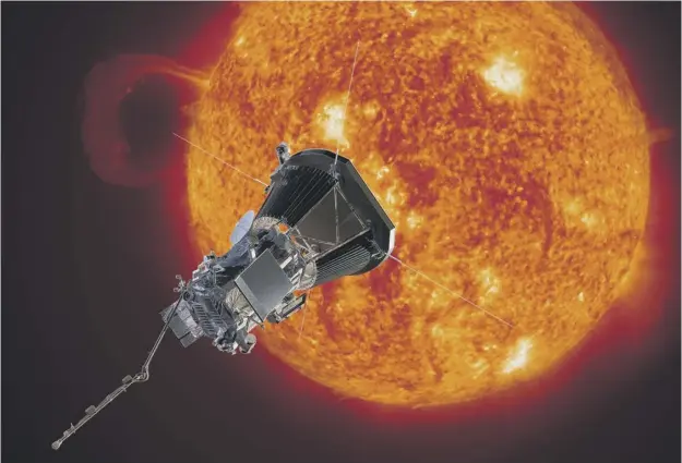  ??  ?? 0 The Parker Solar Probe will travel at speeds of up to 430,000 miles per hour as it flies around the Sun’s outer atmosphere