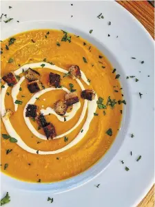 ??  ?? Synonym offered carrot coconut cumin cayenne ginger soup with croutons.
