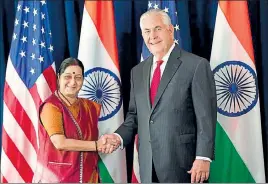  ?? AFP ?? External affairs minister Sushma Swaraj with her US counterpar­t Rex Tillerson in New York.